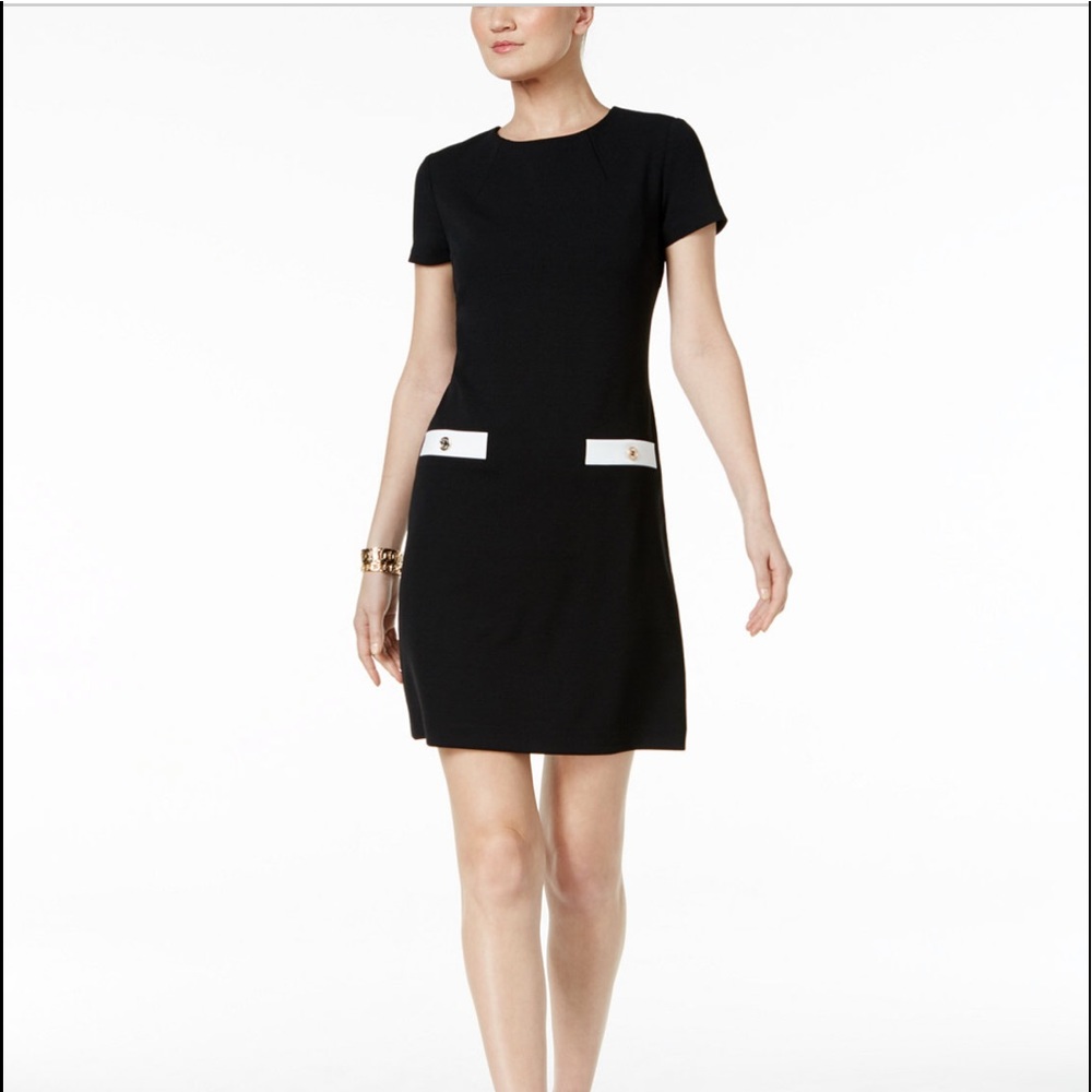 NWT black Tommy Hilfiger faux-pocket dress